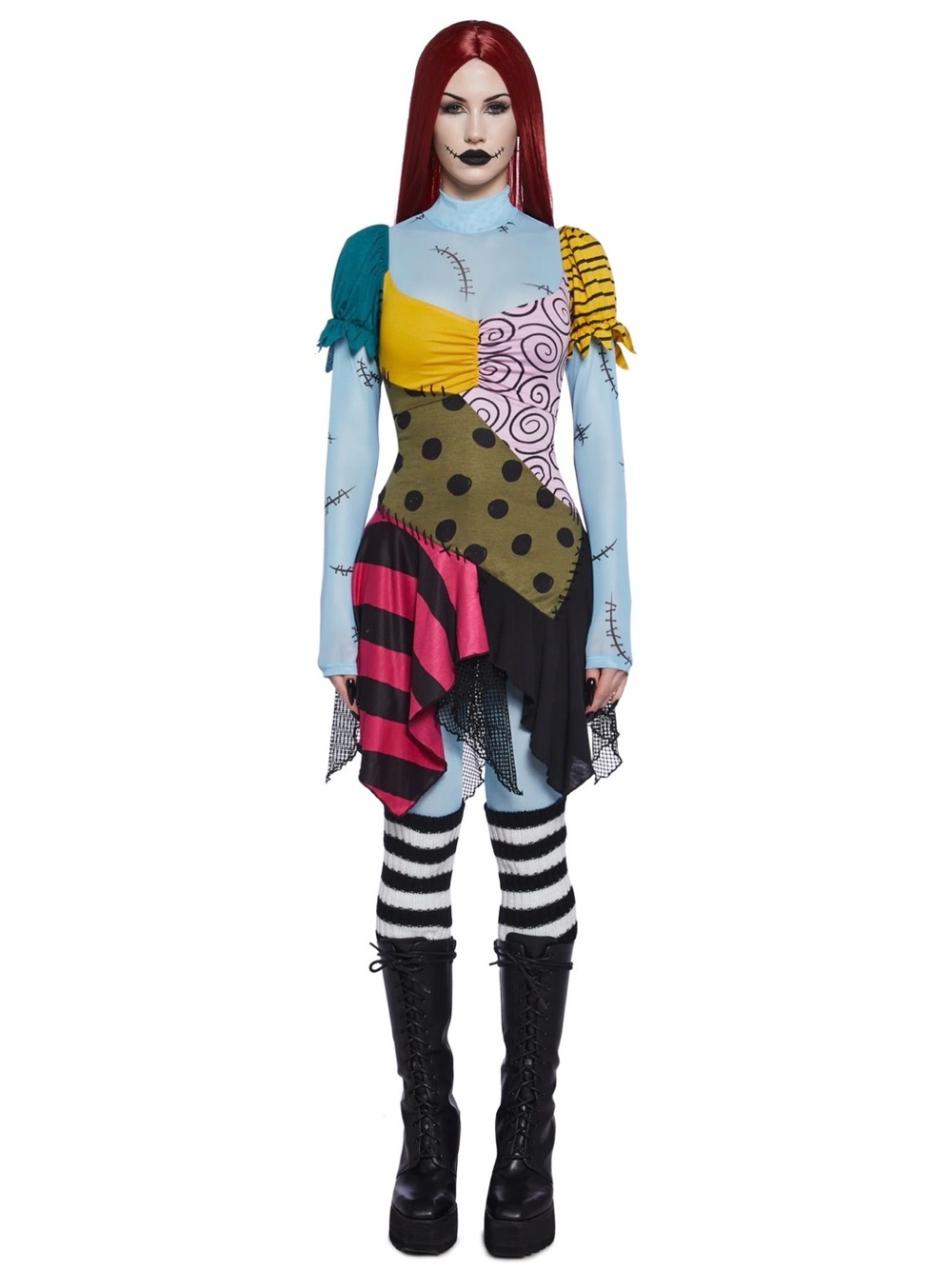 Dolls Kill Patchwork Sally Dress in Teal, Yellow, Pink & Black costume
